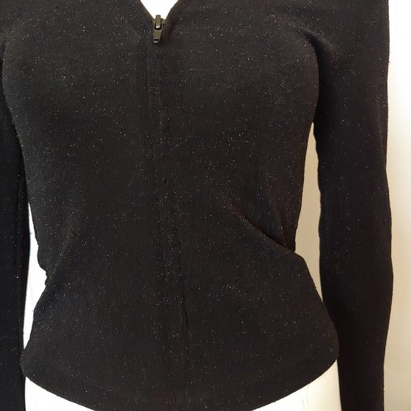 Black and gold fleck zip sweater hoodie with boa trimmed hood - Picture 10 of 11